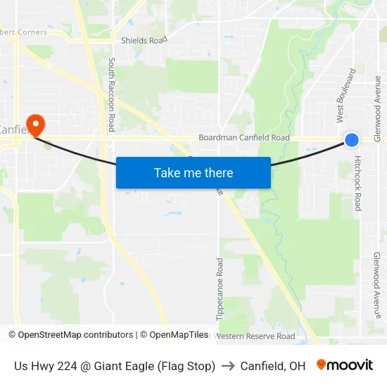 Us Hwy 224 @ Giant Eagle (Flag Stop) to Canfield, OH map