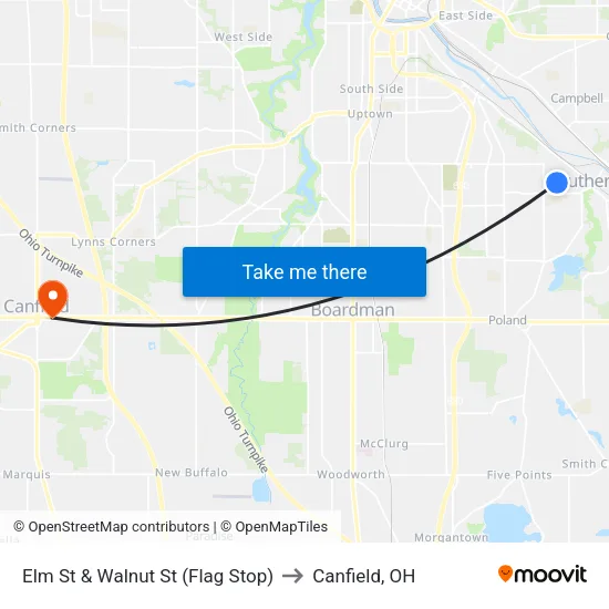 Elm St & Walnut St (Flag Stop) to Canfield, OH map
