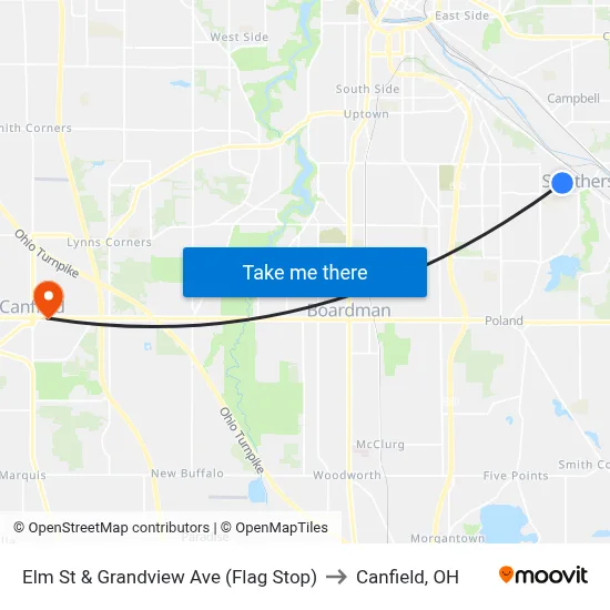 Elm St & Grandview Ave (Flag Stop) to Canfield, OH map