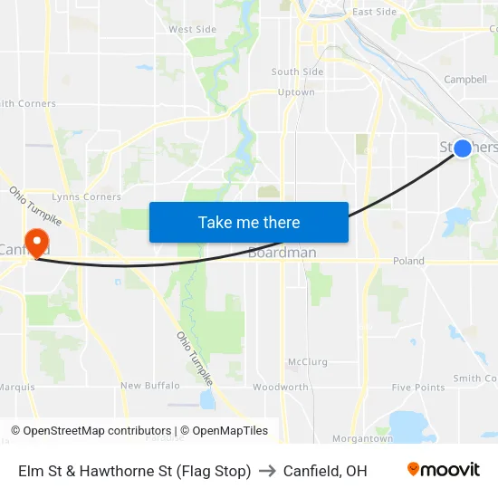 Elm St & Hawthorne St (Flag Stop) to Canfield, OH map