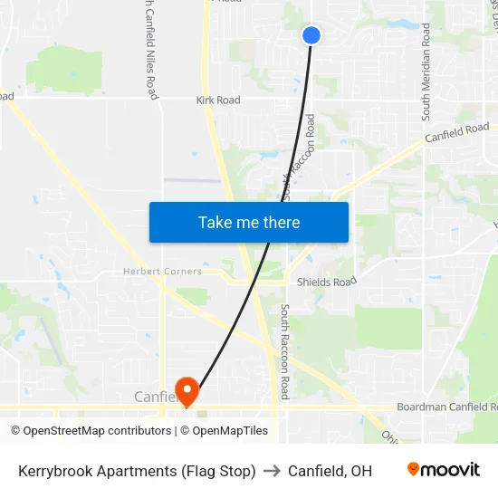 Kerrybrook Apartments (Flag Stop) to Canfield, OH map