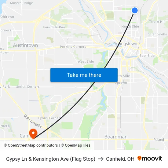 Gypsy Ln & Kensington Ave (Flag Stop) to Canfield, OH map