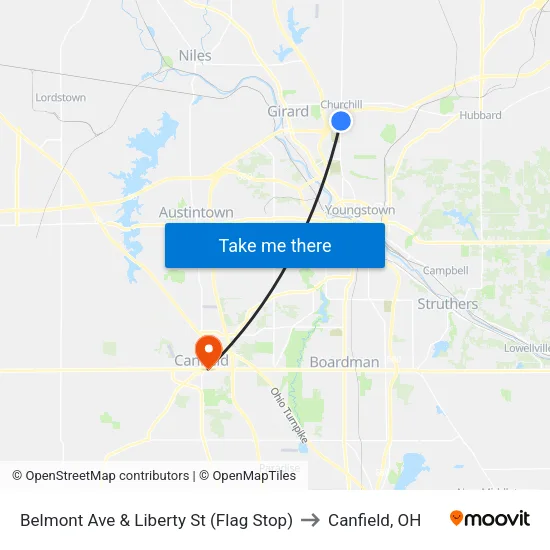 Belmont Ave & Liberty St (Flag Stop) to Canfield, OH map