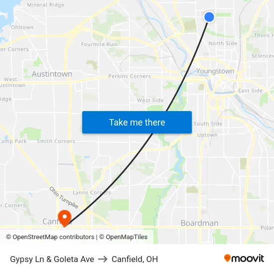 Gypsy Ln & Goleta Ave to Canfield, OH map
