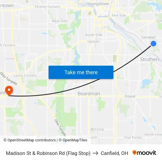 Madison St & Robinson Rd (Flag Stop) to Canfield, OH map