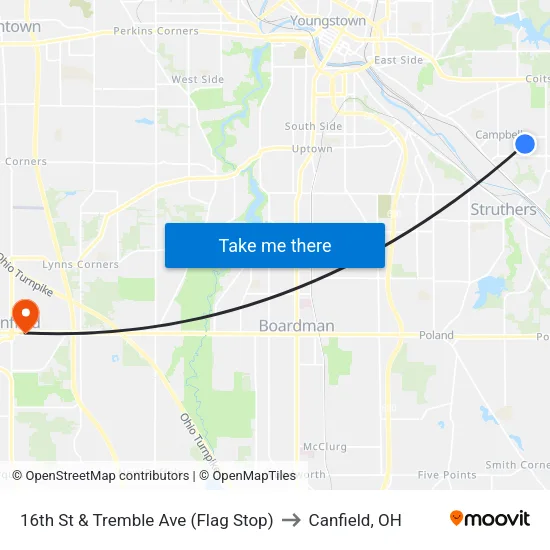 16th St & Tremble Ave (Flag Stop) to Canfield, OH map