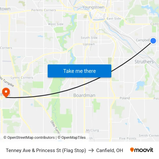 Tenney Ave & Princess St (Flag Stop) to Canfield, OH map