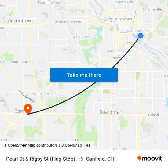 Pearl St & Rigby St (Flag Stop) to Canfield, OH map