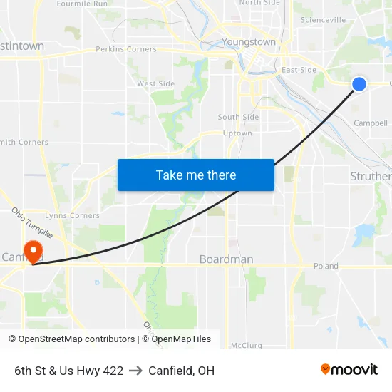 6th St & Us Hwy 422 to Canfield, OH map
