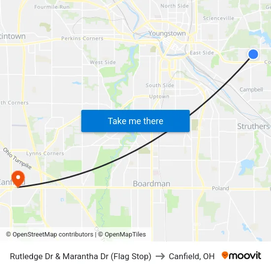 Rutledge Dr & Marantha Dr (Flag Stop) to Canfield, OH map