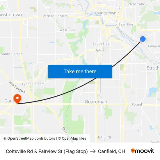 Coitsville Rd & Fairview St (Flag Stop) to Canfield, OH map
