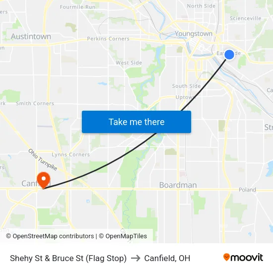 Shehy St & Bruce St (Flag Stop) to Canfield, OH map