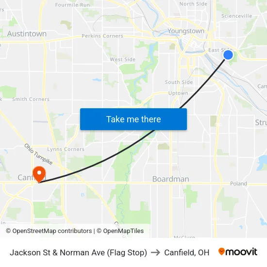 Jackson St & Norman Ave (Flag Stop) to Canfield, OH map