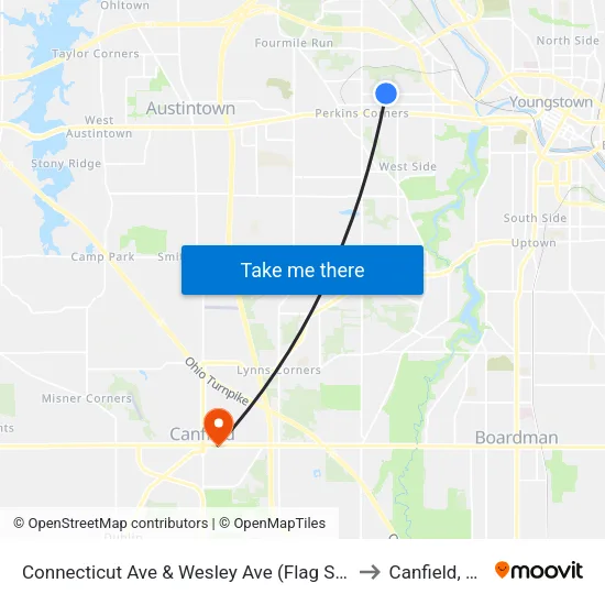 Connecticut Ave & Wesley Ave (Flag Stop) to Canfield, OH map