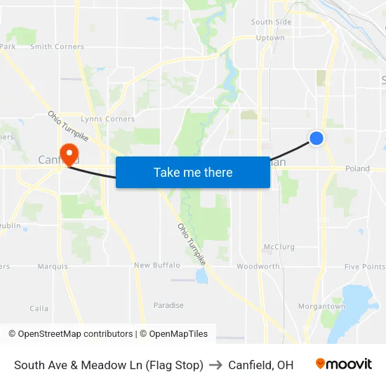 South Ave & Meadow Ln (Flag Stop) to Canfield, OH map