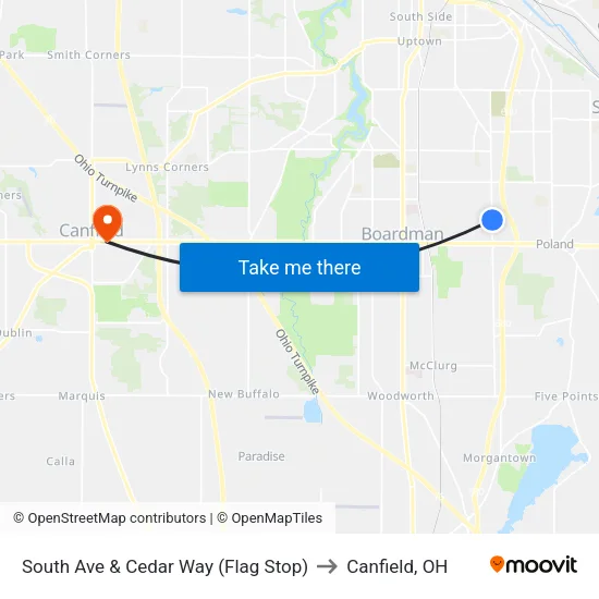 South Ave & Cedar Way (Flag Stop) to Canfield, OH map