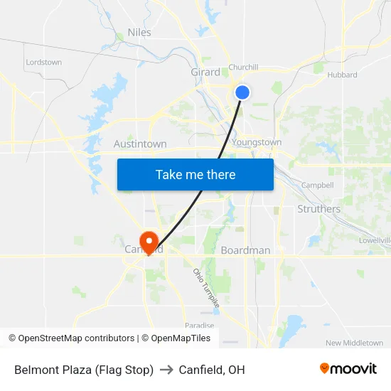 Belmont Plaza (Flag Stop) to Canfield, OH map
