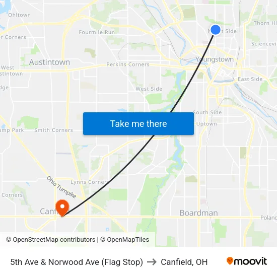 5th Ave & Norwood Ave (Flag Stop) to Canfield, OH map