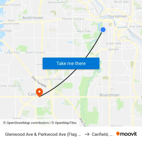 Glenwood Ave & Parkwood Ave (Flag Stop) to Canfield, OH map