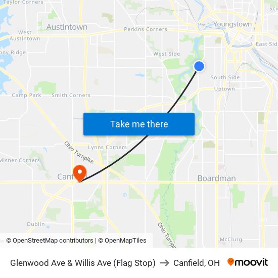 Glenwood Ave & Willis Ave (Flag Stop) to Canfield, OH map