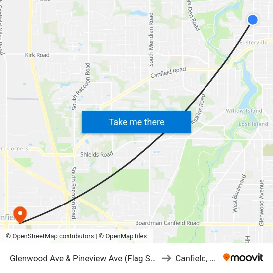 Glenwood Ave & Pineview Ave (Flag Stop) to Canfield, OH map