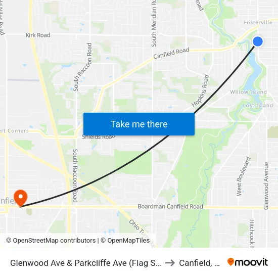 Glenwood Ave & Parkcliffe Ave (Flag Stop to Canfield, OH map