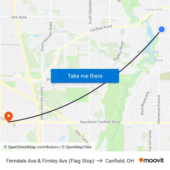 Ferndale Ave & Firnley Ave (Flag Stop) to Canfield, OH map