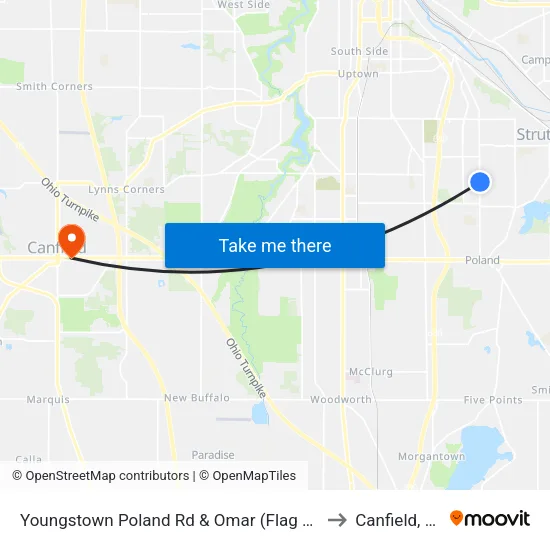 Youngstown Poland Rd & Omar (Flag Stop) to Canfield, OH map