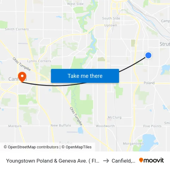 Youngstown Poland & Geneva Ave. ( Flag Stop) to Canfield, OH map