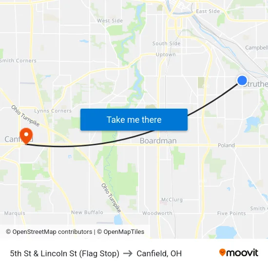5th St & Lincoln St (Flag Stop) to Canfield, OH map