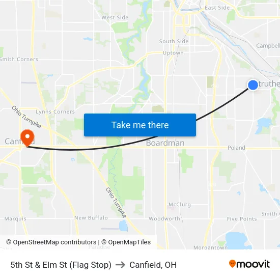 5th St & Elm St (Flag Stop) to Canfield, OH map
