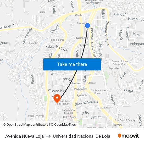 Avenida Nueva Loja to Universidad Nacional De Loja map