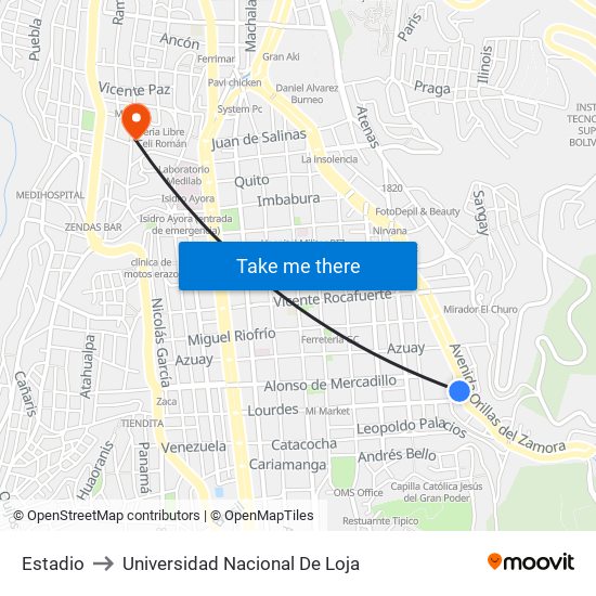 Estadio to Universidad Nacional De Loja map