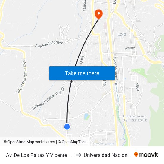 Av. De Los Paltas Y Vicente Burneo Arias to Universidad Nacional De Loja map