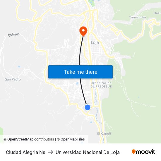 Ciudad Alegria Ns to Universidad Nacional De Loja map