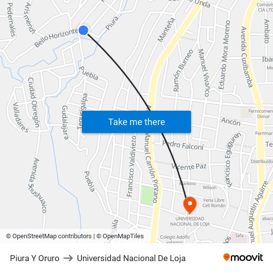Piura Y Oruro to Universidad Nacional De Loja map