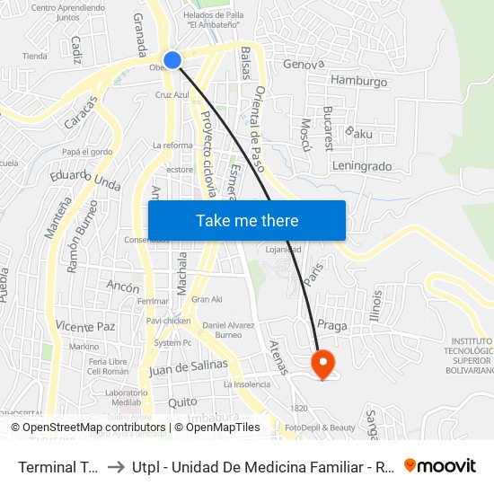 Terminal Terrestre to Utpl - Unidad De Medicina Familiar - Resonancia Magnética map