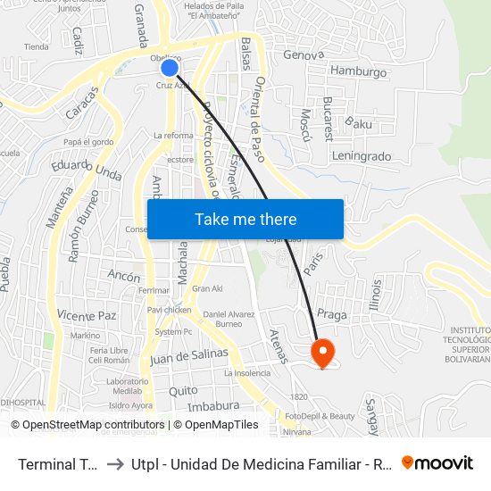 Terminal Terrestre to Utpl - Unidad De Medicina Familiar - Resonancia Magnética map