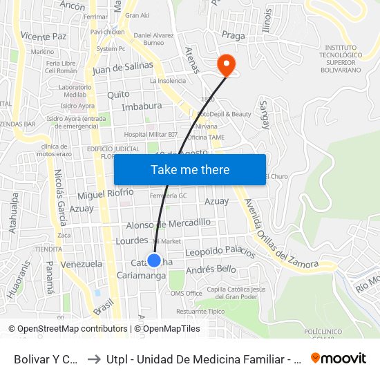 Bolivar Y Catacocha to Utpl - Unidad De Medicina Familiar - Resonancia Magnética map