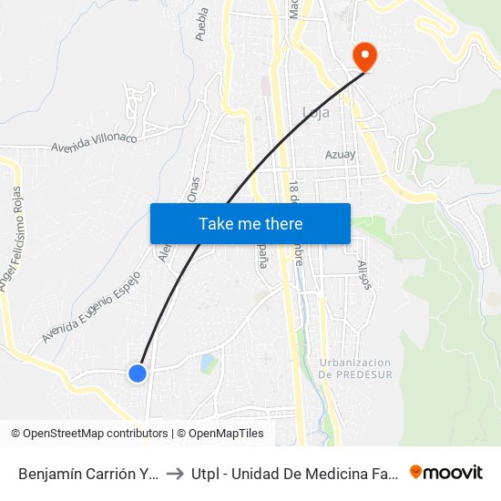 Benjamín Carrión Y Juan Cueva Serrano to Utpl - Unidad De Medicina Familiar - Resonancia Magnética map