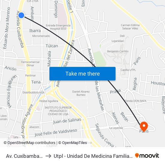 Av. Cuxibamba Y Latacunga to Utpl - Unidad De Medicina Familiar - Resonancia Magnética map