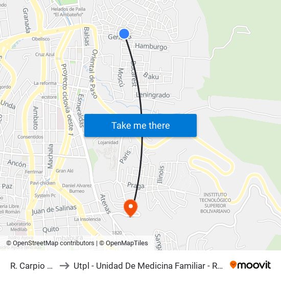 R. Carpio Y Pardo to Utpl - Unidad De Medicina Familiar - Resonancia Magnética map