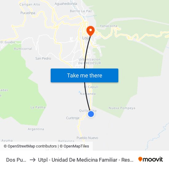 Dos Puentes to Utpl - Unidad De Medicina Familiar - Resonancia Magnética map