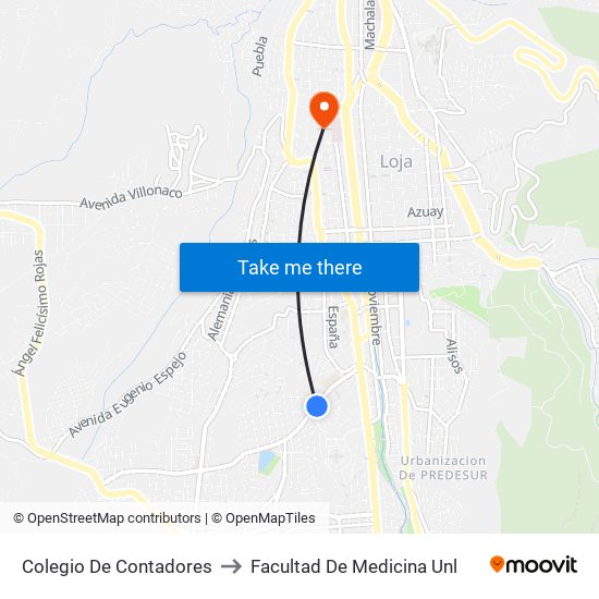 Colegio De Contadores to Facultad De Medicina Unl map