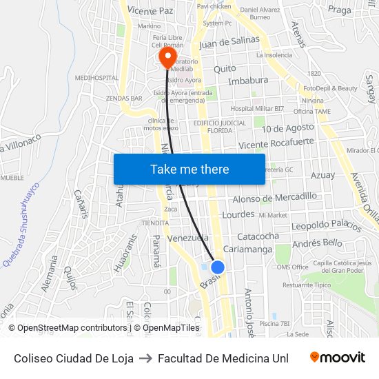 Coliseo Ciudad De Loja to Facultad De Medicina Unl map