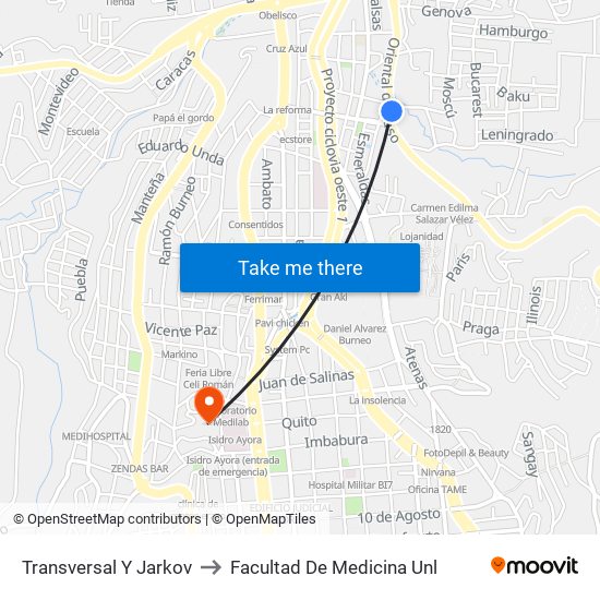 Transversal Y Jarkov to Facultad De Medicina Unl map