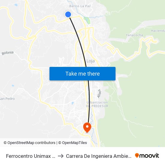 Ferrocentro Unimax Ns to Carrera De Ingeniera Ambiental map