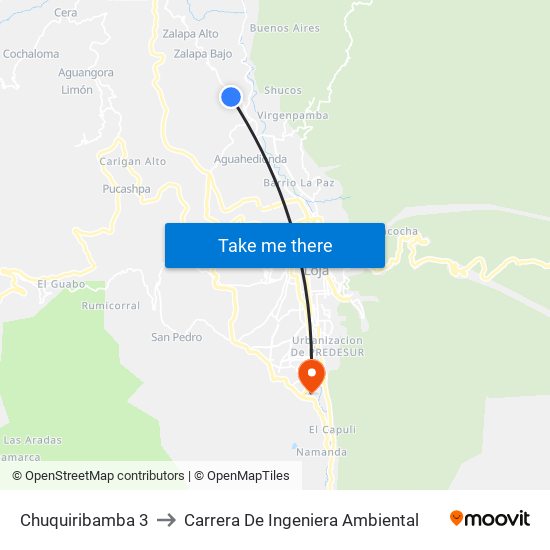 Chuquiribamba 3 to Carrera De Ingeniera Ambiental map
