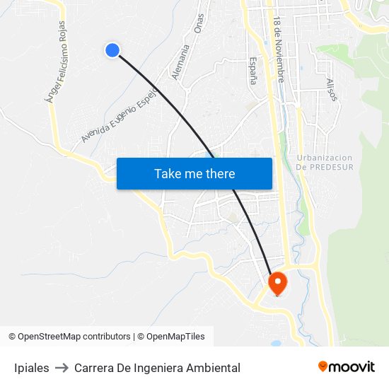 Ipiales to Carrera De Ingeniera Ambiental map