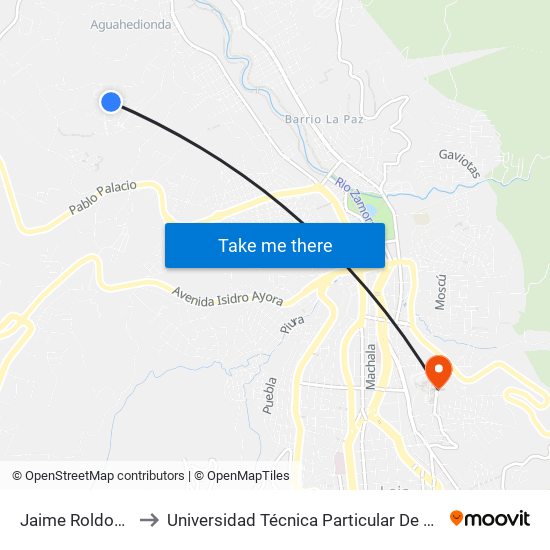 Jaime Roldos 5 to Universidad Técnica Particular De Loja map